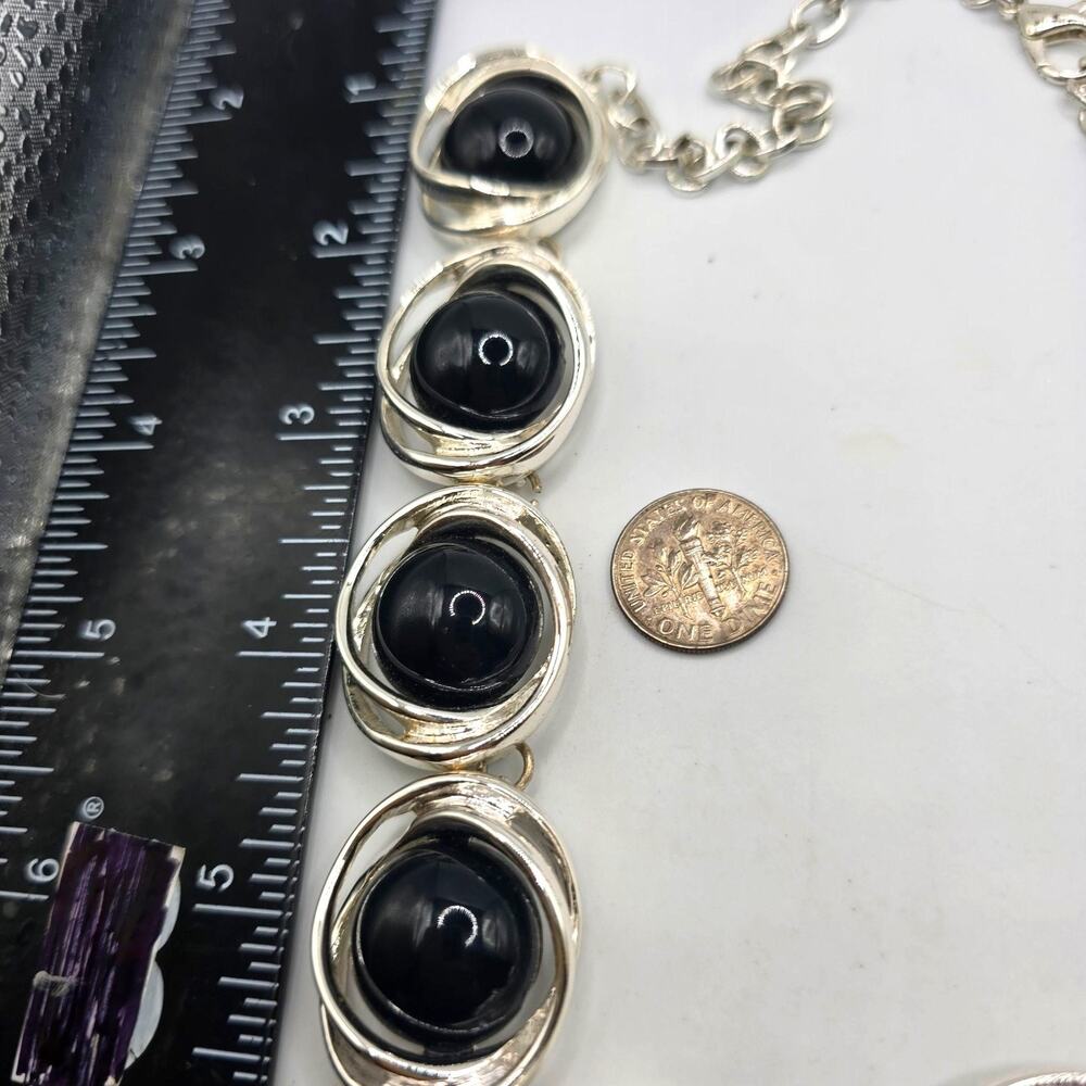 Statement Silver Tone Necklace Bold Circle Adjust… - image 7